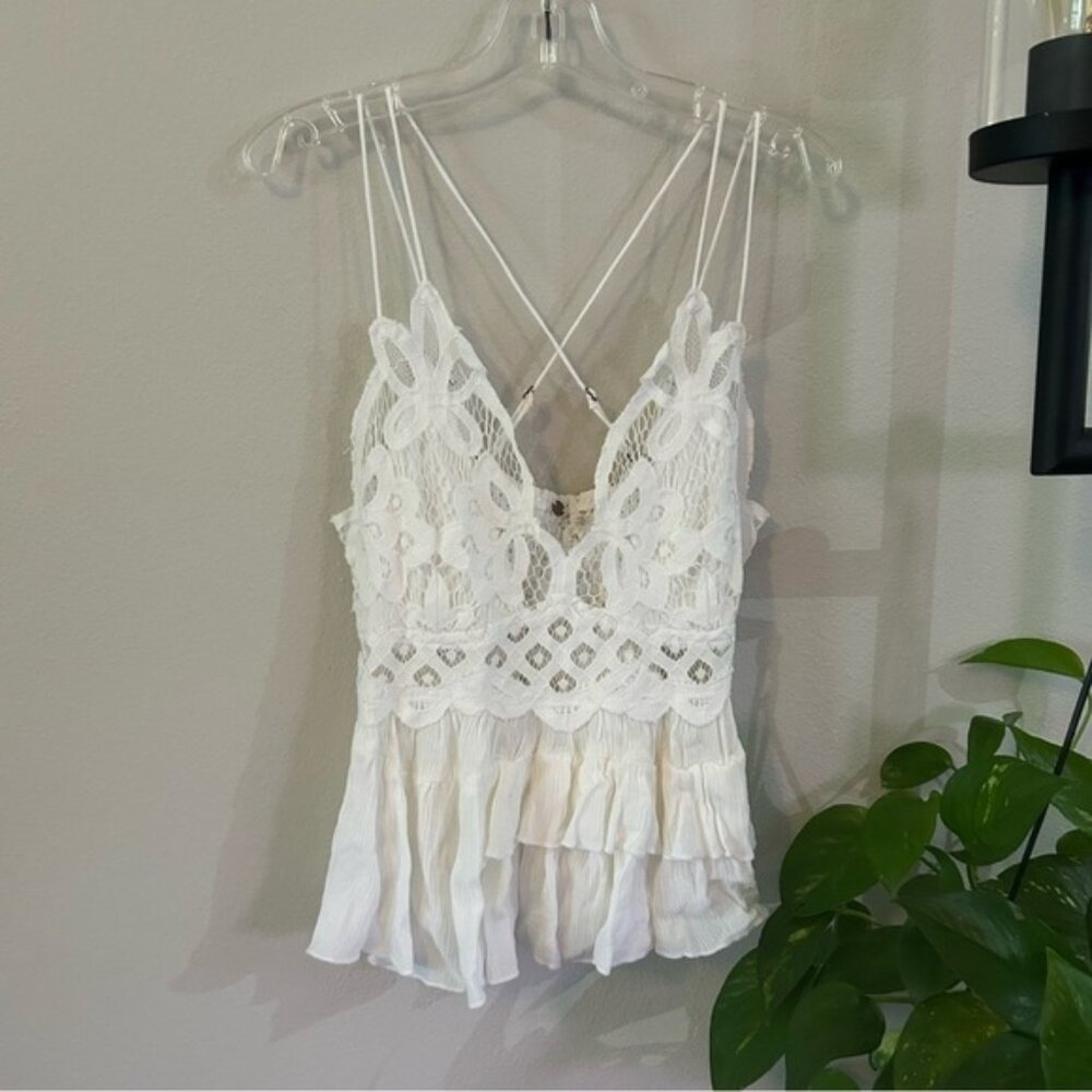 Free People Adella Cami Tank Top Floral Lace White